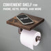 6 in. Wall-Mounted Pipe Toilet Paper Holder with Wood Shelf, Trail Brown - Sweatfully
