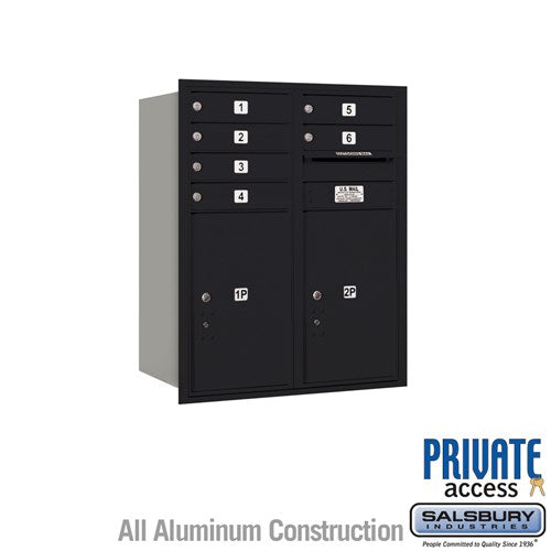 Salsbury 10 Door High Recessed Mounted 4C Horizontal Mailbox with 6 Doors and 2 Parcel Lockers in Black with Private Access - Rear Loading - Sweatfully