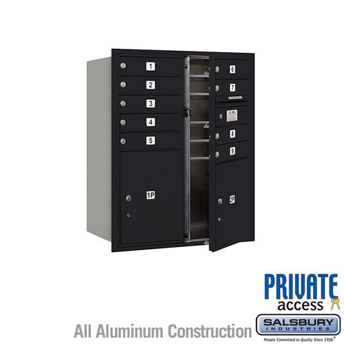 Salsbury 10 Door High Recessed Mounted 4C Horizontal Mailbox with 9 Doors and 2 Parcel Lockers in Black with Private Access - Front Loading - Sweatfully
