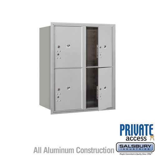 Salsbury 10 Door High Recessed Mounted 4C Horizontal Parcel Locker with 4 Parcel Lockers in Aluminum with Private Access - Front Loading - Sweatfully