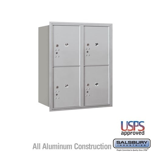 Salsbury 10 Door High Recessed Mounted 4C Horizontal Parcel Locker with 4 Parcel Lockers in Aluminum with USPS Access - Rear Loading - Sweatfully