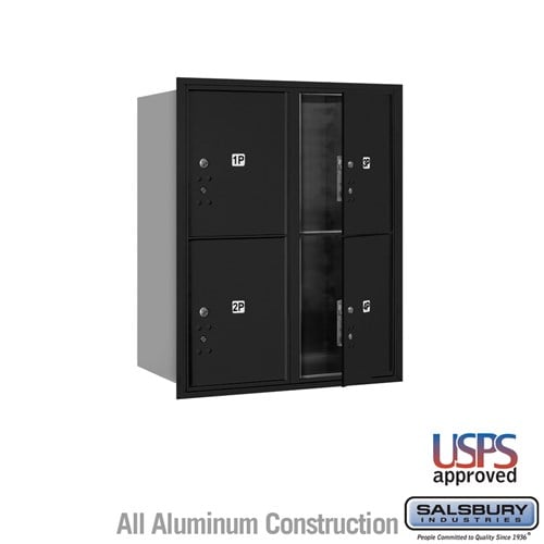 Salsbury 10 Door High Recessed Mounted 4C Horizontal Parcel Locker with 4 Parcel Lockers in Black with USPS Access - Front Loading - Sweatfully
