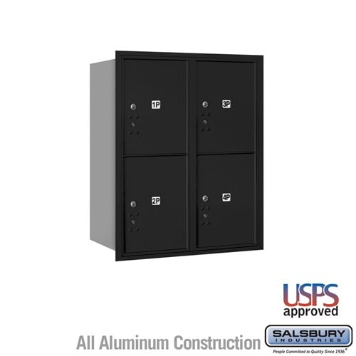 Salsbury 10 Door High Recessed Mounted 4C Horizontal Parcel Locker with 4 Parcel Lockers in Black with USPS Access - Rear Loading - Sweatfully