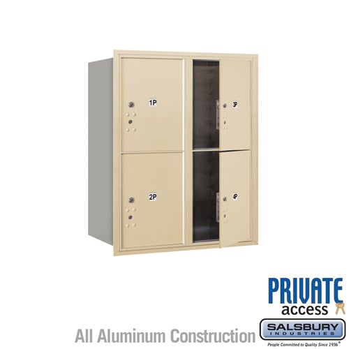 Salsbury 10 Door High Recessed Mounted 4C Horizontal Parcel Locker with 4 Parcel Lockers in Sandstone with Private Access - Front Loading - Sweatfully