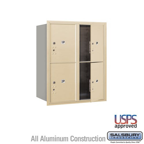 Salsbury 10 Door High Recessed Mounted 4C Horizontal Parcel Locker with 4 Parcel Lockers in Sandstone with USPS Access - Front Loading - Sweatfully