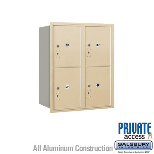 Salsbury 10 Door High Recessed Mounted 4C Horizontal Parcel Locker with 4 Parcel Lockers in Sandstone with Private Access - Rear Loading - Sweatfully