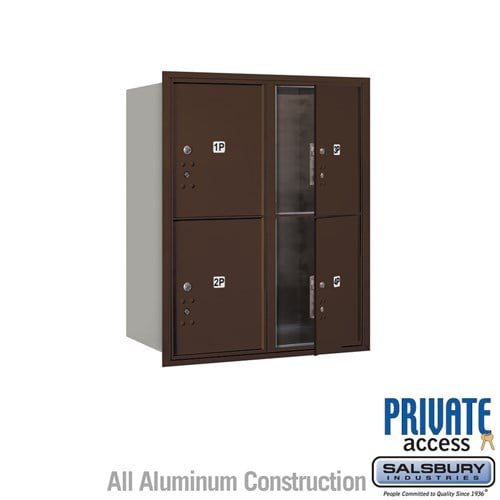 Salsbury 10 Door High Recessed Mounted 4C Horizontal Parcel Locker with 4 Parcel Lockers in Bronze with Private Access - Front Loading - Sweatfully