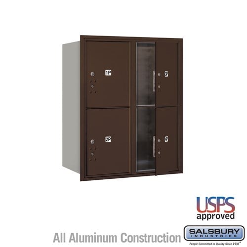 Salsbury 10 Door High Recessed Mounted 4C Horizontal Parcel Locker with 4 Parcel Lockers in Bronze with USPS Access - Front Loading - Sweatfully