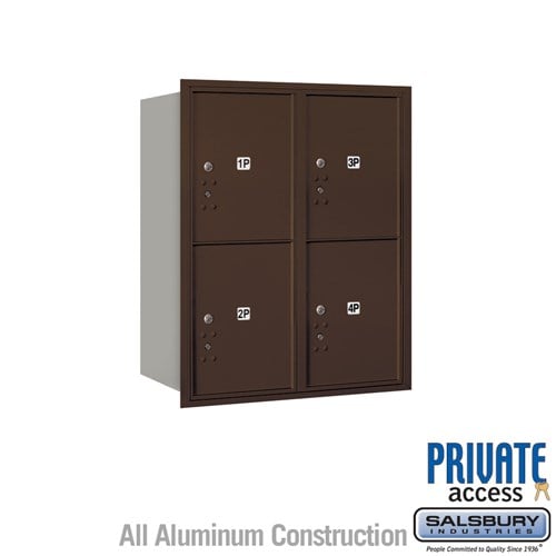 Salsbury 10 Door High Recessed Mounted 4C Horizontal Parcel Locker with 4 Parcel Lockers in Bronze with Private Access - Rear Loading - Sweatfully