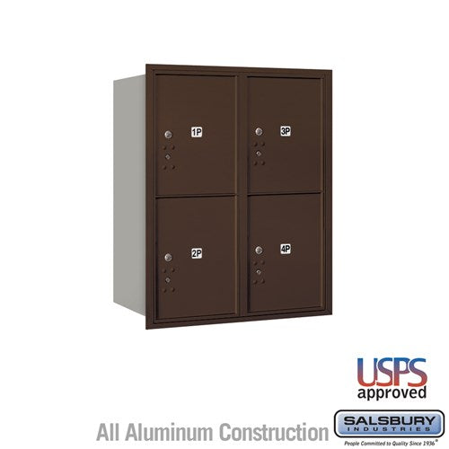 Salsbury 10 Door High Recessed Mounted 4C Horizontal Parcel Locker with 4 Parcel Lockers in Bronze with USPS Access - Rear Loading - Sweatfully