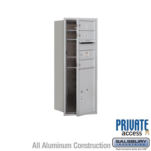 Salsbury 10 Door High Recessed Mounted 4C Horizontal Mailbox with 3 Doors and 1 Parcel Locker in Aluminum with Private Access - Front Loading - Sweatfully