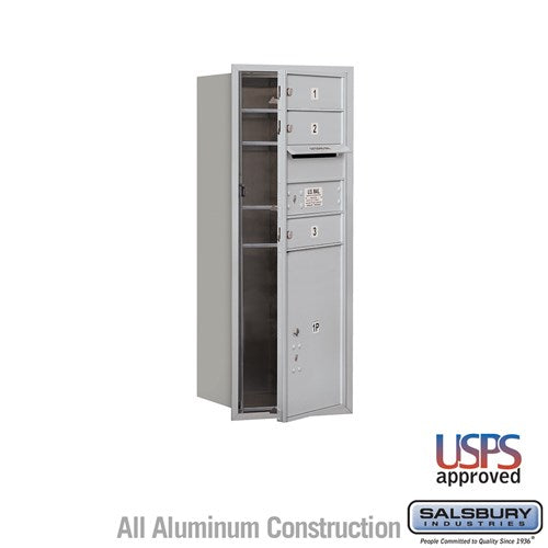 Salsbury 10 Door High Recessed Mounted 4C Horizontal Mailbox with 3 Doors and 1 Parcel Locker in Aluminum with USPS Access - Front Loading - Sweatfully