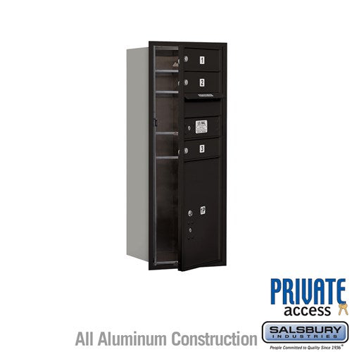 Salsbury 10 Door High Recessed Mounted 4C Horizontal Mailbox with 3 Doors and 1 Parcel Locker in Black with Private Access - Front Loading - Sweatfully