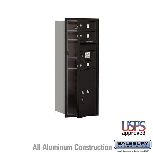 Salsbury 10 Door High Recessed Mounted 4C Horizontal Mailbox with 3 Doors and 1 Parcel Locker in Black with USPS Access - Front Loading - Sweatfully