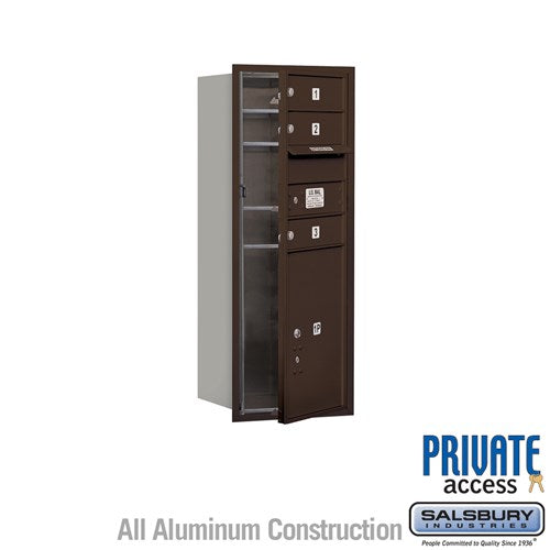 Salsbury 10 Door High Recessed Mounted 4C Horizontal Mailbox with 3 Doors and 1 Parcel Locker in Bronze with Private Access - Front Loading - Sweatfully