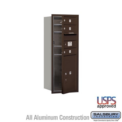 Salsbury 10 Door High Recessed Mounted 4C Horizontal Mailbox with 3 Doors and 1 Parcel Locker in Bronze with USPS Access - Front Loading - Sweatfully