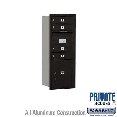 Salsbury 10 Door High Recessed Mounted 4C Horizontal Mailbox with 4 Doors and 1 Parcel Locker in Black with Private Access - Rear Loading - Sweatfully