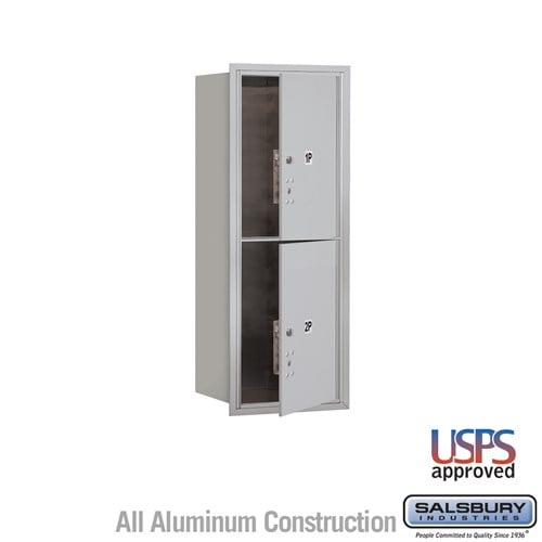 Salsbury 10 Door High Recessed Mounted 4C Horizontal Parcel Locker with 2 Parcel Lockers in Aluminum with USPS Access - Front Loading - Sweatfully