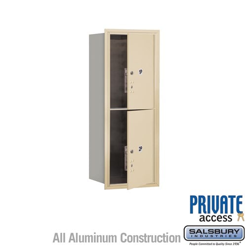 Salsbury 10 Door High Recessed Mounted 4C Horizontal Parcel Locker with 2 Parcel Lockers in Sandstone with Private Access - Front Loading - Sweatfully