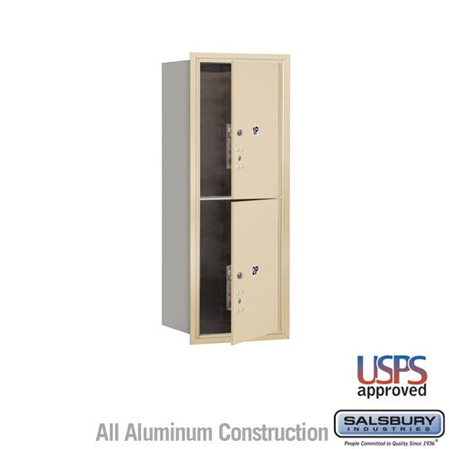 Salsbury 10 Door High Recessed Mounted 4C Horizontal Parcel Locker with 2 Parcel Lockers in Sandstone with USPS Access - Front Loading - Sweatfully