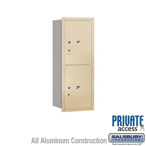 Salsbury 10 Door High Recessed Mounted 4C Horizontal Parcel Locker with 2 Parcel Lockers in Sandstone with Private Access - Rear Loading - Sweatfully