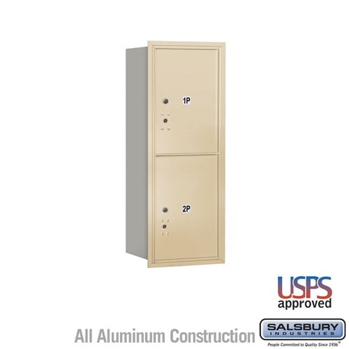 Salsbury 10 Door High Recessed Mounted 4C Horizontal Parcel Locker with 2 Parcel Lockers in Sandstone with USPS Access - Rear Loading - Sweatfully