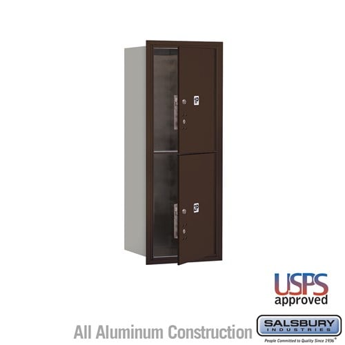Salsbury 10 Door High Recessed Mounted 4C Horizontal Parcel Locker with 2 Parcel Lockers in Bronze with USPS Access - Front Loading - Sweatfully