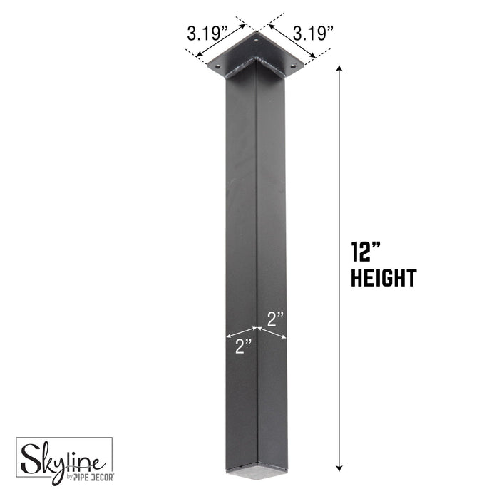 12 in. Skyline Matte Black Square Metal High-Rise Coffee Table Legs - 4 Pack - Sweatfully