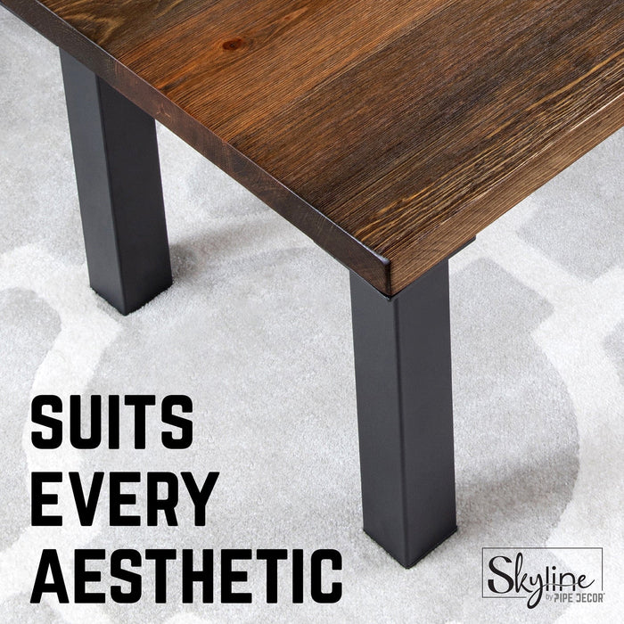 12 in. Skyline Matte Black Square Metal High-Rise Coffee Table Legs - 4 Pack - Sweatfully