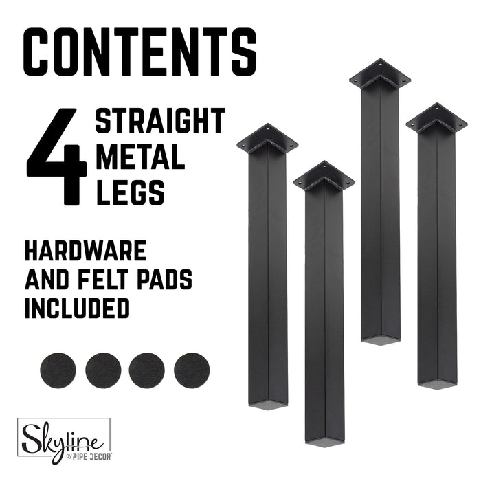 12 in. Skyline Matte Black Square Metal High-Rise Coffee Table Legs - 4 Pack - Sweatfully
