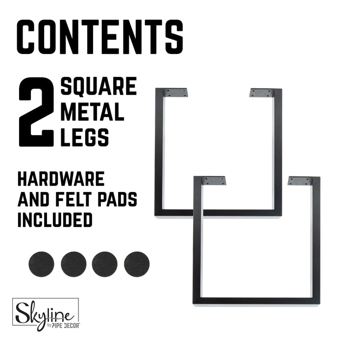 18 in. Skyline Matte Black Square Metal Landscape Coffee or End Table Legs - 2 Pack - Sweatfully