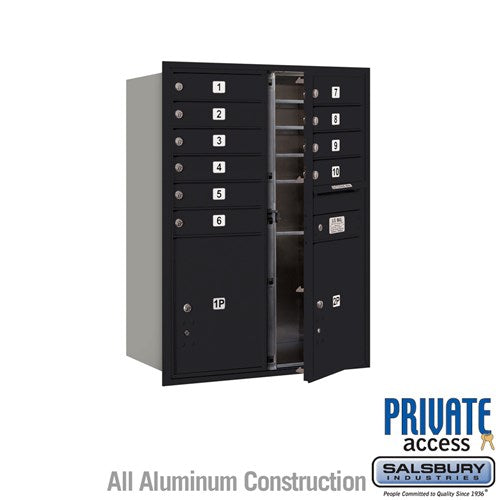 Salsbury 11 Door High Recessed Mounted 4C Horizontal Mailbox with 10 Doors and 2 Parcel Lockers in Black with Private Access - Front Loading - Sweatfully