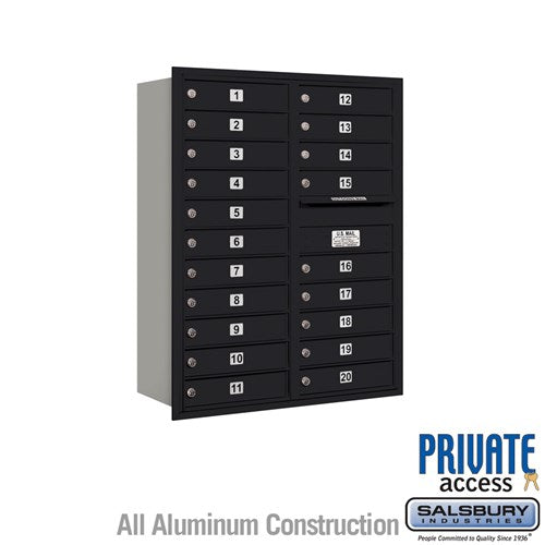 Salsbury 11 Door High Recessed Mounted 4C Horizontal Mailbox with 20 Doors in Black with Private Access - Rear Loading - Sweatfully