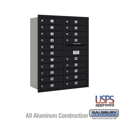 Salsbury 11 Door High Recessed Mounted 4C Horizontal Mailbox with 20 Doors in Black with USPS Access - Rear Loading - Sweatfully
