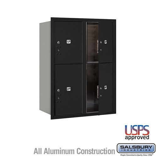Salsbury 11 Door High Recessed Mounted 4C Horizontal Parcel Locker with 4 Parcel Lockers in Black with USPS Access - Front Loading - Sweatfully