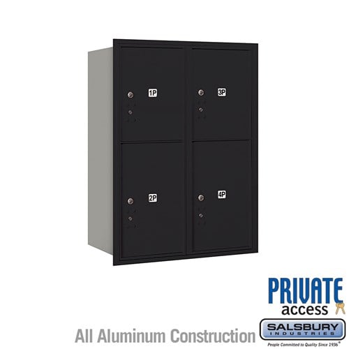 Salsbury 11 Door High Recessed Mounted 4C Horizontal Parcel Locker with 4 Parcel Lockers in Black with Private Access - Rear Loading - Sweatfully