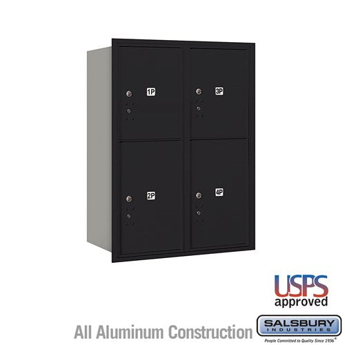 Salsbury 11 Door High Recessed Mounted 4C Horizontal Parcel Locker with 4 Parcel Lockers in Black with USPS Access - Rear Loading - Sweatfully