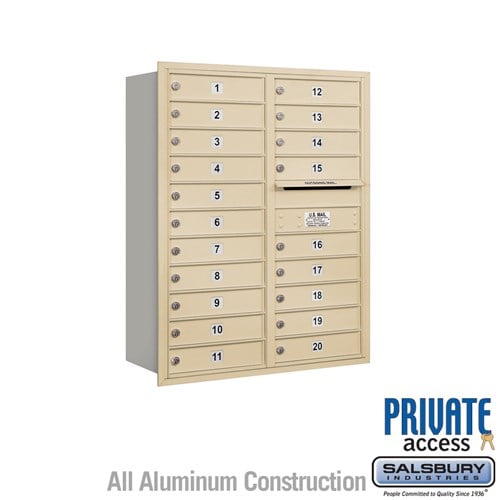 Salsbury 11 Door High Recessed Mounted 4C Horizontal Mailbox with 20 Doors in Sandstone with Private Access - Rear Loading - Sweatfully