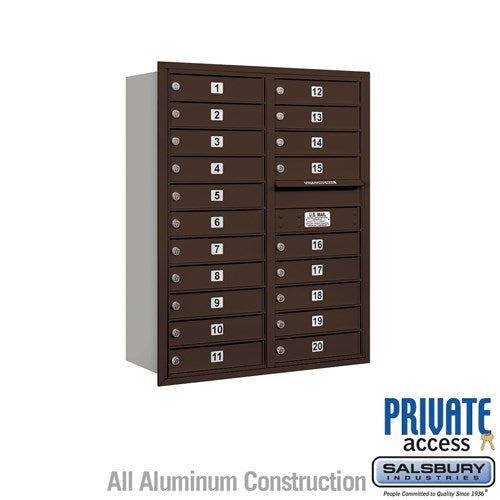 Salsbury 11 Door High Recessed Mounted 4C Horizontal Mailbox with 20 Doors in Bronze with Private Access - Rear Loading - Sweatfully