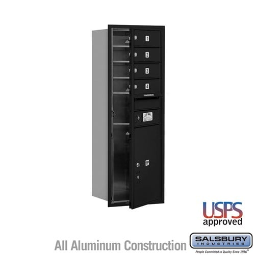 Salsbury 11 Door High Recessed Mounted 4C Horizontal Mailbox with 4 Doors and 1 Parcel Locker in Black with USPS Access - Front Loading - Sweatfully