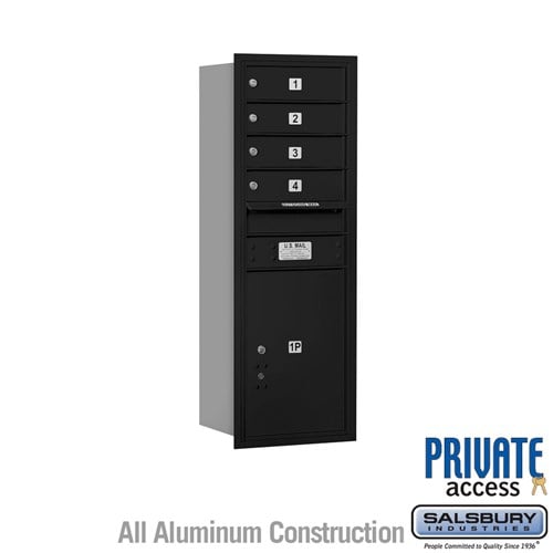 Salsbury 11 Door High Recessed Mounted 4C Horizontal Mailbox with 4 Doors and 1 Parcel Locker in Black with Private Access - Rear Loading - Sweatfully