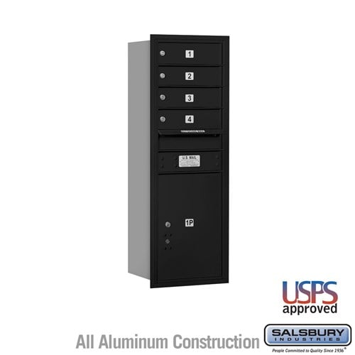 Salsbury 11 Door High Recessed Mounted 4C Horizontal Mailbox with 4 Doors and 1 Parcel Locker in Black with USPS Access - Rear Loading - Sweatfully