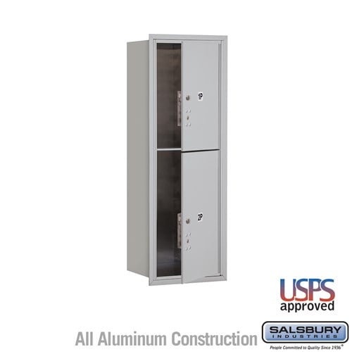 Salsbury 11 Door High Recessed Mounted 4C Horizontal Parcel Locker with 2 Parcel Lockers in Aluminum with USPS Access - Front Loading - Sweatfully