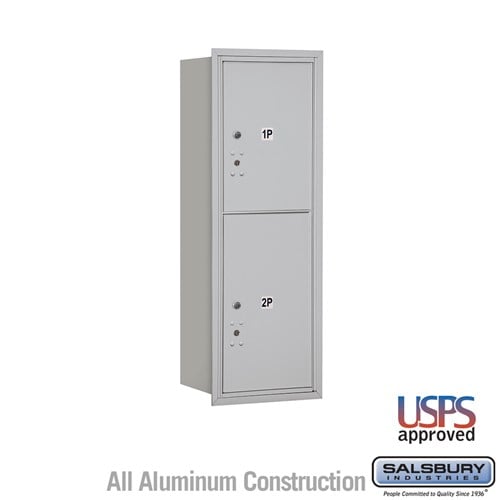 Salsbury 11 Door High Recessed Mounted 4C Horizontal Parcel Locker with 2 Parcel Lockers in Aluminum with USPS Access - Rear Loading - Sweatfully