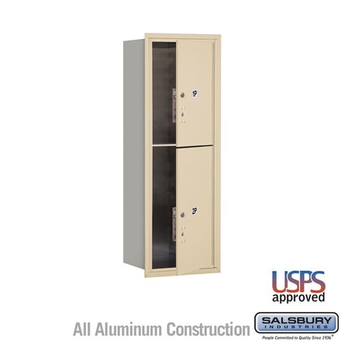 Salsbury 11 Door High Recessed Mounted 4C Horizontal Parcel Locker with 2 Parcel Lockers in Sandstone with USPS Access - Front Loading - Sweatfully