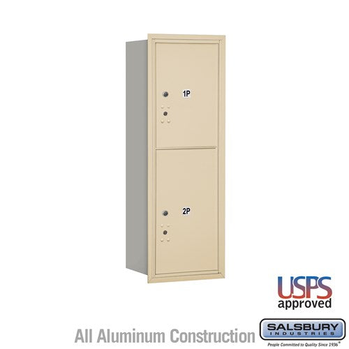 Salsbury 11 Door High Recessed Mounted 4C Horizontal Parcel Locker with 2 Parcel Lockers in Sandstone with USPS Access - Rear Loading - Sweatfully