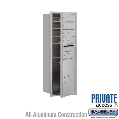 Salsbury 11 Door High Recessed Mounted 4C Horizontal Mailbox with 4 Doors and 1 Parcel Locker in Aluminum with Private Access - Front Loading - Sweatfully