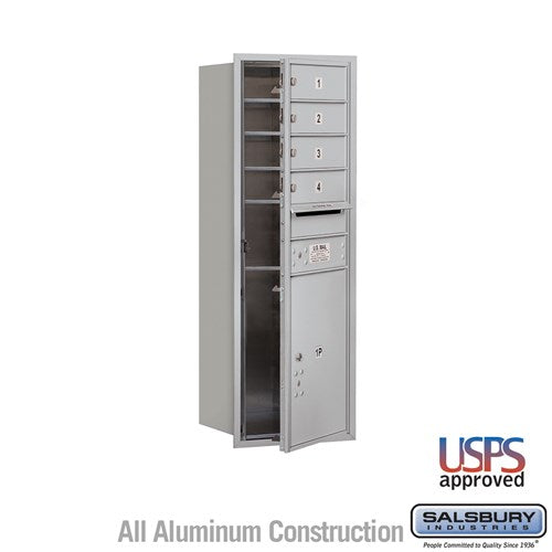 Salsbury 11 Door High Recessed Mounted 4C Horizontal Mailbox with 4 Doors and 1 Parcel Locker in Aluminum with USPS Access - Front Loading - Sweatfully