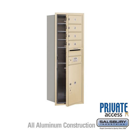 Salsbury 11 Door High Recessed Mounted 4C Horizontal Mailbox with 4 Doors and 1 Parcel Locker in Sandstone with Private Access - Front Loading - Sweatfully