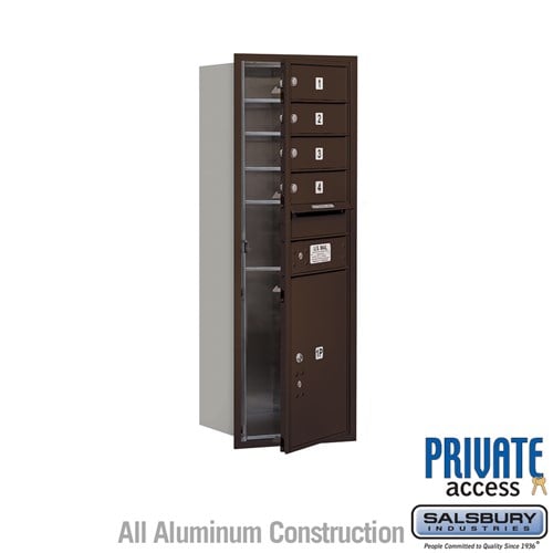 Salsbury 11 Door High Recessed Mounted 4C Horizontal Mailbox with 4 Doors and 1 Parcel Locker in Bronze with Private Access - Front Loading - Sweatfully